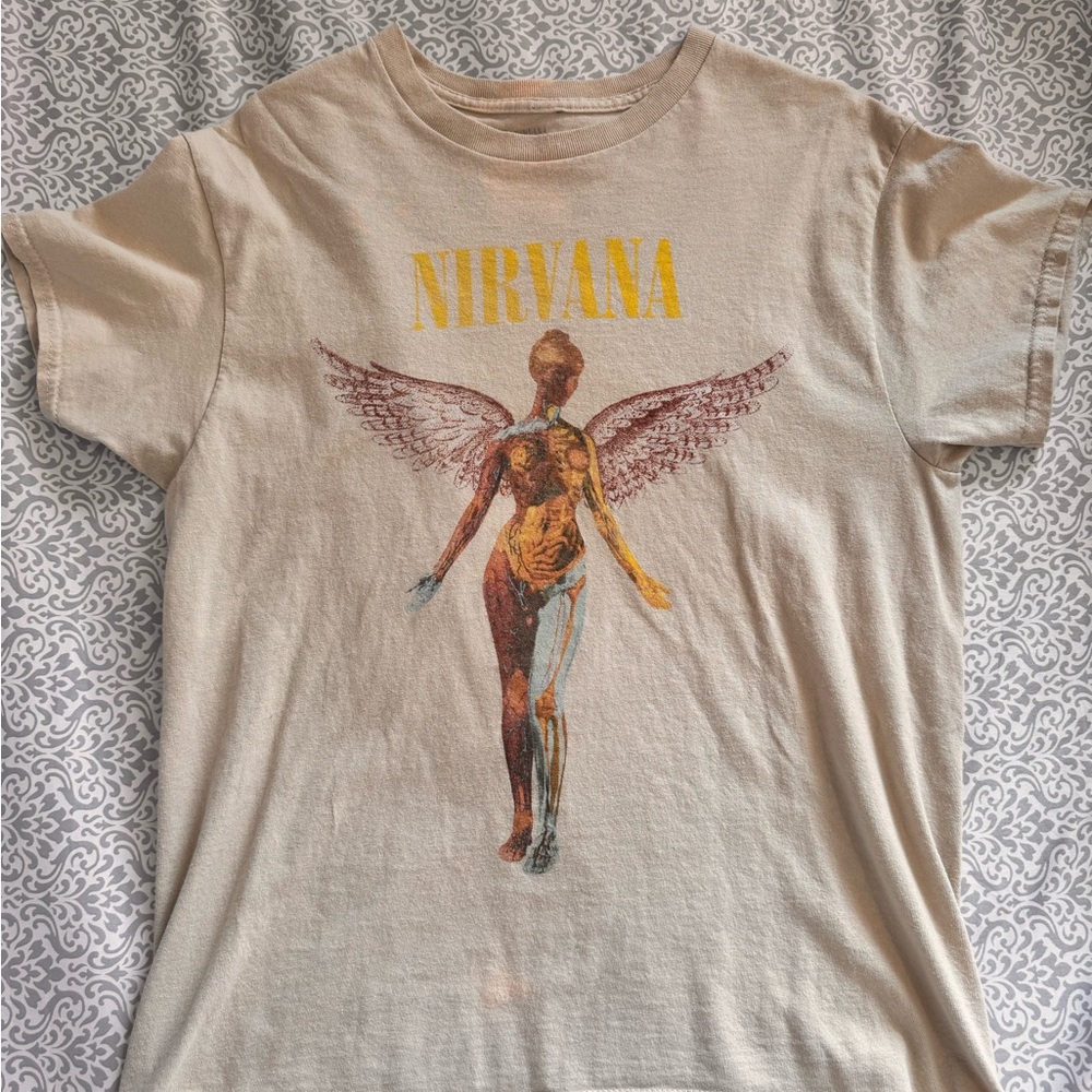 NIRVANA Beige Graphic Tee with Angel Design
